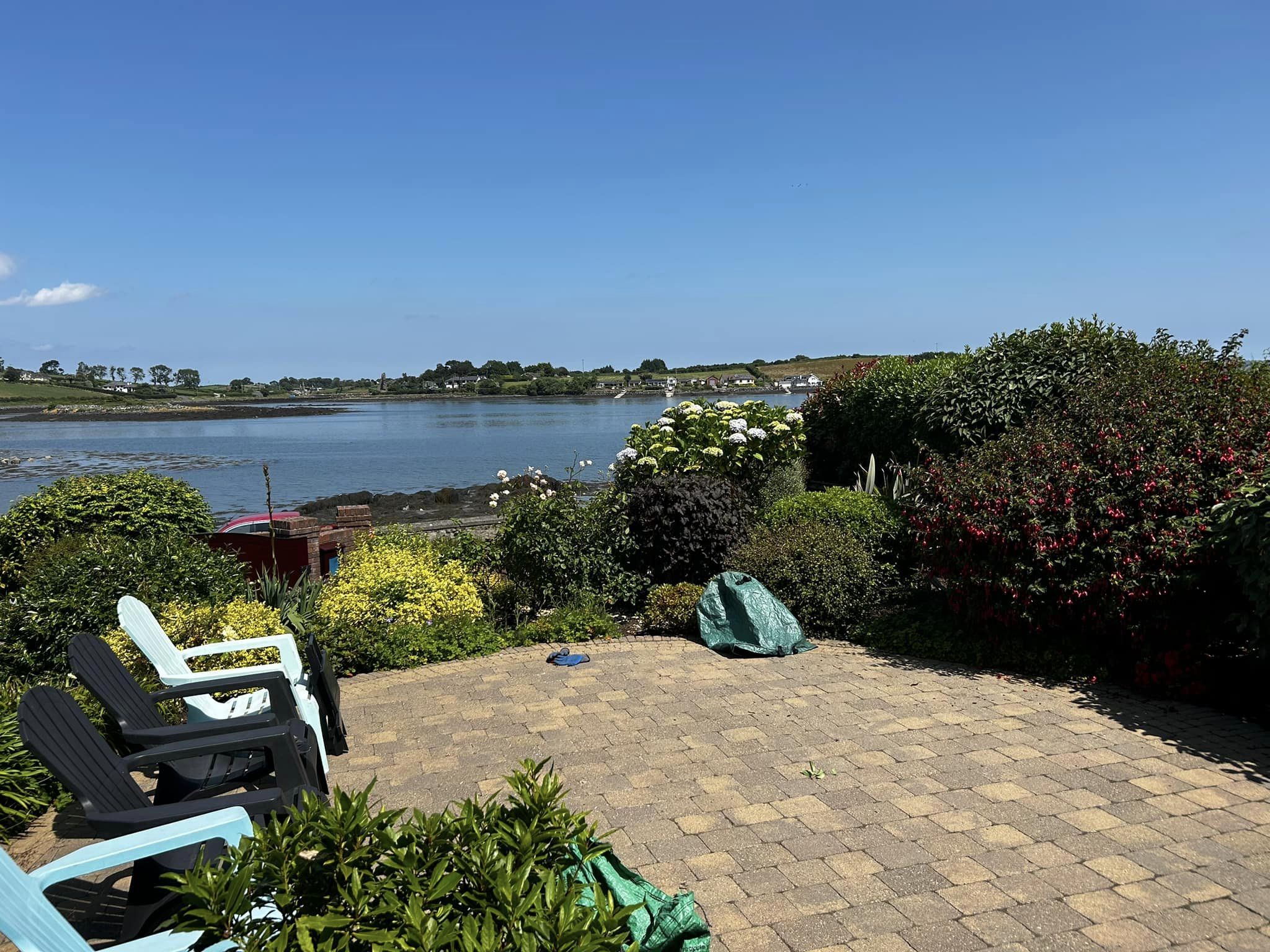 Back garden looking over the sea.